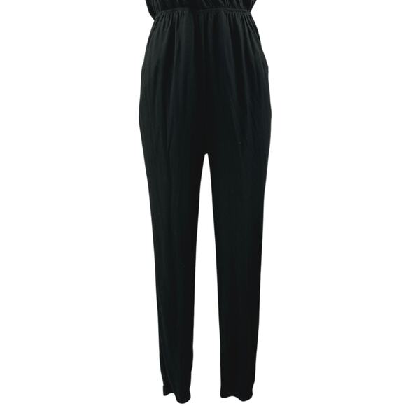 Lulus Learning to Fly Black Halter Sleeveless V Neck Faux Wrap Jumpsuit Size S - Picture 5 of 7